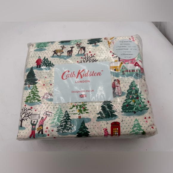Cath Kidston 4pc King Sheet Set Shine Bright Cream Holiday Bed Sheets Christmas
